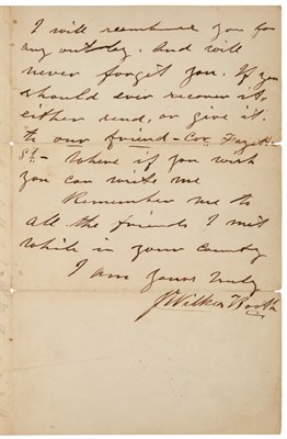 Lot 114 - BOOTH, JOHN WILKES Autograph letter signed....