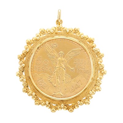 Lot 313 - Gold and Mexican 50 Pesos Gold Coin Pendant