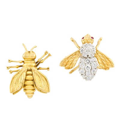 Lot 361 - Gold Bee Pin, MMA, and Two-Color Gold and Diamond Bee Pin, Rosenthal