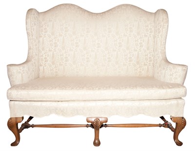 Lot 446 - Queen Anne Style Upholstered Walnut Wing Back...