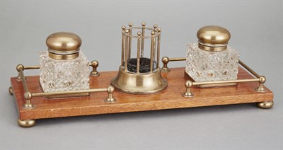 Lot 234 - English Mahogany, Glass and Brass Standish...