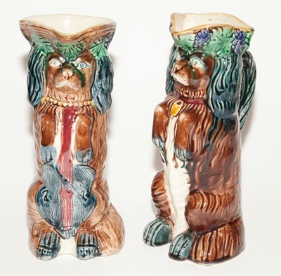 Lot 171 - Associated Pair of Majolica Spaniel-Form...