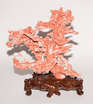 Lot 385 - Chinese Pink Coral Figure Group Height 12 inches.