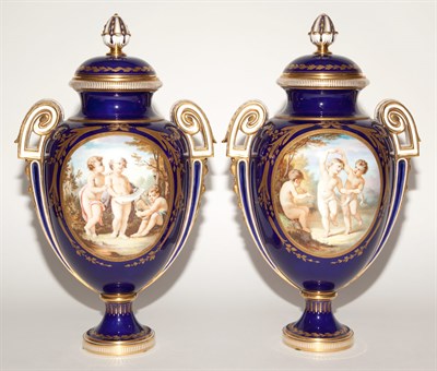 Lot 423 - Pair of Sevres Style Porcelain Covered Vases...