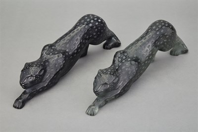 Lot 279 - Two Lalique Molded Glass Crouching Panthers...