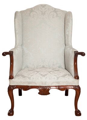 Lot 348 - Georgian Style Upholstered Mahogany Wing Chair