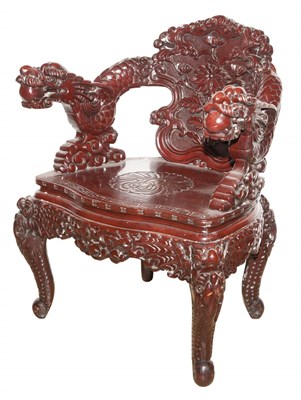 Lot 341 - Chinese Carved and Stained Wood Armchair