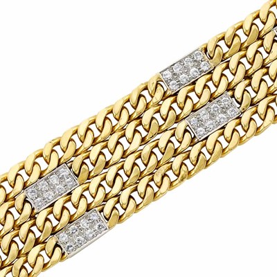 Lot 244 - Wide Four Strand Two-Color Gold Curb Link Chain Bracelet