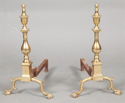 Lot 211 - Pair of Chippendale Style Brass Andirons Each...