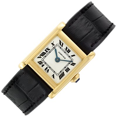 Lot 379 - Lady's Gold 'Tank'  Wristwatch, Cartier, Paris
