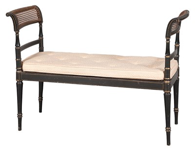 Lot 401 - Regency Black Painted and Caned Bench 19th...
