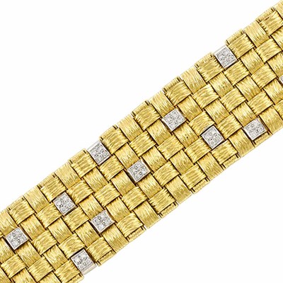 Lot 254 - Wide Two-Color Gold and Diamond Bracelet, Black, Starr & Frost