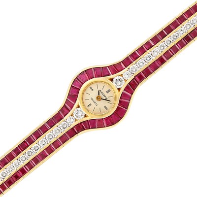 Lot 195 - Gold, Ruby and Diamond 'Alder' Bracelet-Watch, Mayor's