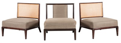 Lot 310 - Pair of Upholstered Stained Wood and Caned...