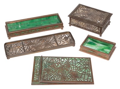 Lot 343 - Set of Five Tiffany Studios Bronze and Favrile...