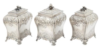 Lot 457 - Set of Three George II Sterling Silver Tea...
