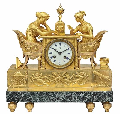Lot 238 - Empire Style Gilt-Bronze Figural Mantel Clock...