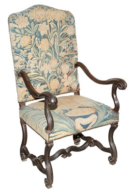 Lot 341 - Louis XIV Tapestry Upholstered Walnut Armchair...