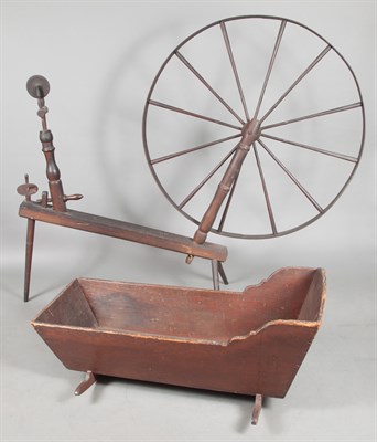 Lot 278 - Pine Cradle Together with a Spinning Wheel...