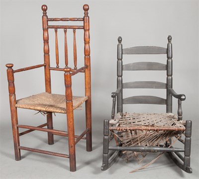 Lot 186 - Turned Oak and Maple Rush Seat Armchair New...