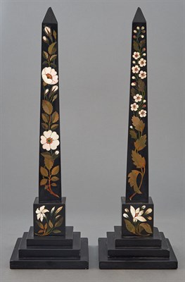 Lot 395 - Pair of Pietra Dura Floral Decorated Obelisks...