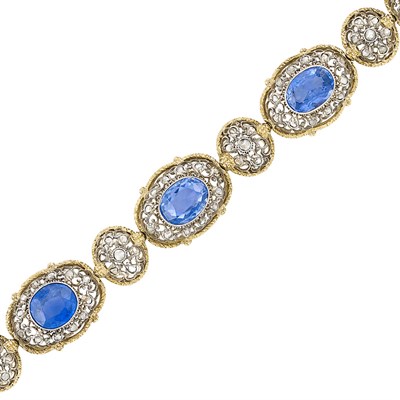 Lot 487 - Gold, Silver, Sapphire and Diamond Bracelet, Mario Buccellati