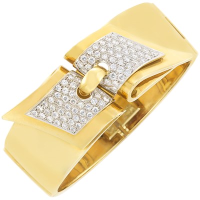 Lot 509 - Two-Color Gold and Diamond Bangle Bracelet