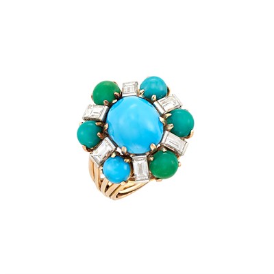 Lot 166 - Gold, Turquoise and Diamond Ring