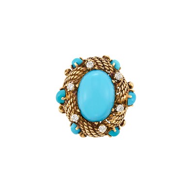 Lot 175 - Gold, Turquoise and Diamond Ring