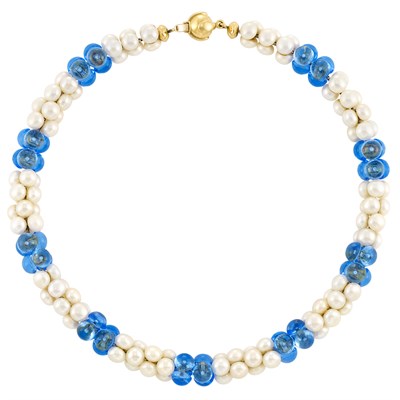 Lot 340 - Two-Color Gold, Cultured Pearl and Blue Glass Necklace, Marina B.