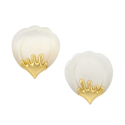 Lot 327 - Pair of Gold and Mother-of-Pearl Petal Earclips, Tiffany and Co.