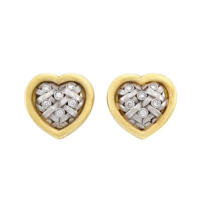 Lot 229 - Two-Color Gold and Diamond Heart Earclips, Barry Kieselstein-Cord