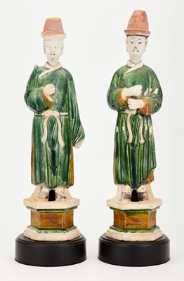 Lot 395 - Two Chinese Glazed and Painted Pottery Figures...