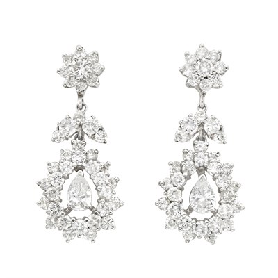 Lot 466 - Pair of White Gold and Diamond Pendant-Earrings