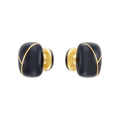 Lot 356 - Pair of Gold and Black Enamel Cufflinks, Tiffany & Co.