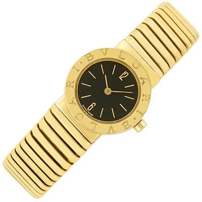 Lot 406 - Gold 'Tubogas' Bracelet-Watch, Bulgari