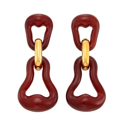 Lot 386 - Pair of Gold and Carnelian Pendant-Earrings, Tiffany & Co.