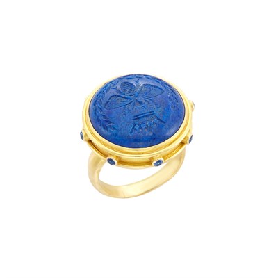 Lot 513 - Gold, Lapis Intaglio & Sapphire Ring, Elizabeth Locke