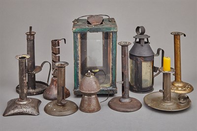 Lot 152 - Group of Ten Metal and Wood Candlesticks and...