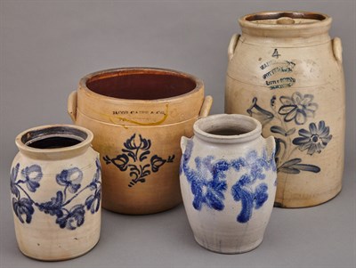 Lot 206 - Four Cobalt Decorated Salt Glazed Stoneware...