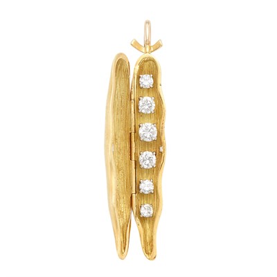 Lot 173 - Two-Color Gold and Diamond 'Peas in a Pod' Pin, Cartier