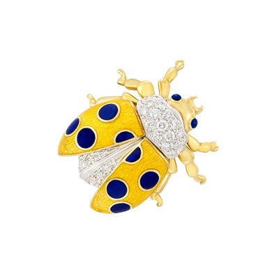 Lot 236 - Two-Color Gold, Diamond and Enamel Ladybug Clip-Brooch, Tiffany & Co.