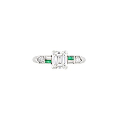 Lot 185 - Platinum, Diamond and Emerald Ring