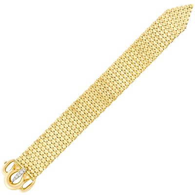 Lot 359 - Retro Gold and Diamond Buckle Slide Bracelet, France