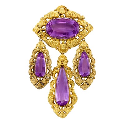 Lot 67 - Antique Gold and Amethyst Pendant-Brooch