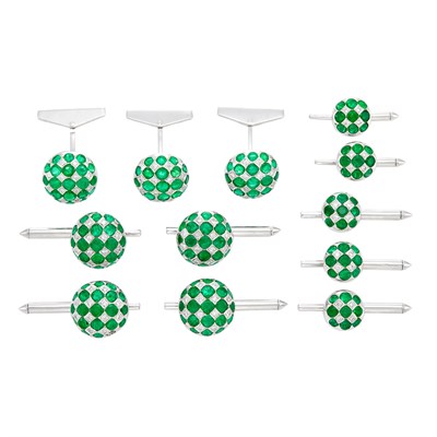 Lot 350 - White Gold, Emerald and Diamond Dress Set