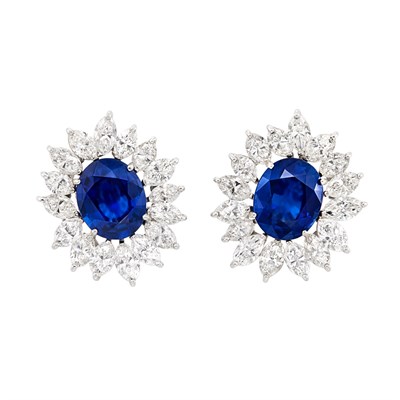 Lot 404 - Pair of Platinum, Sapphire and Diamond Earclips