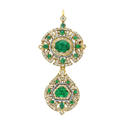 Lot 243 - Antique Gold, Emerald and Diamond Pendant