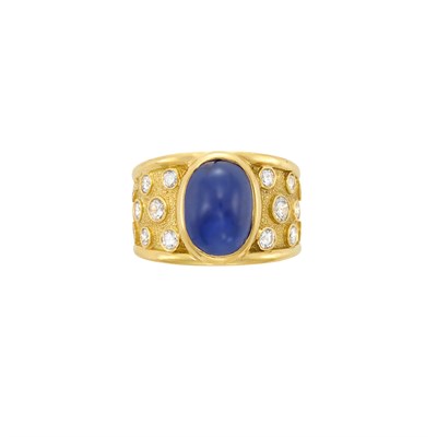 Lot 525 - Gold, Star Sapphire and Diamond Band Ring, Julius Cohen