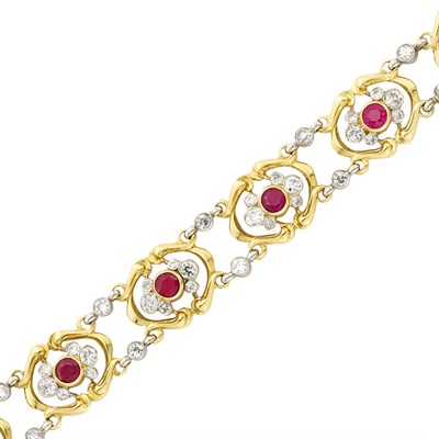 Lot 579 - Gold, Platinum, Ruby and Diamond Bracelet
